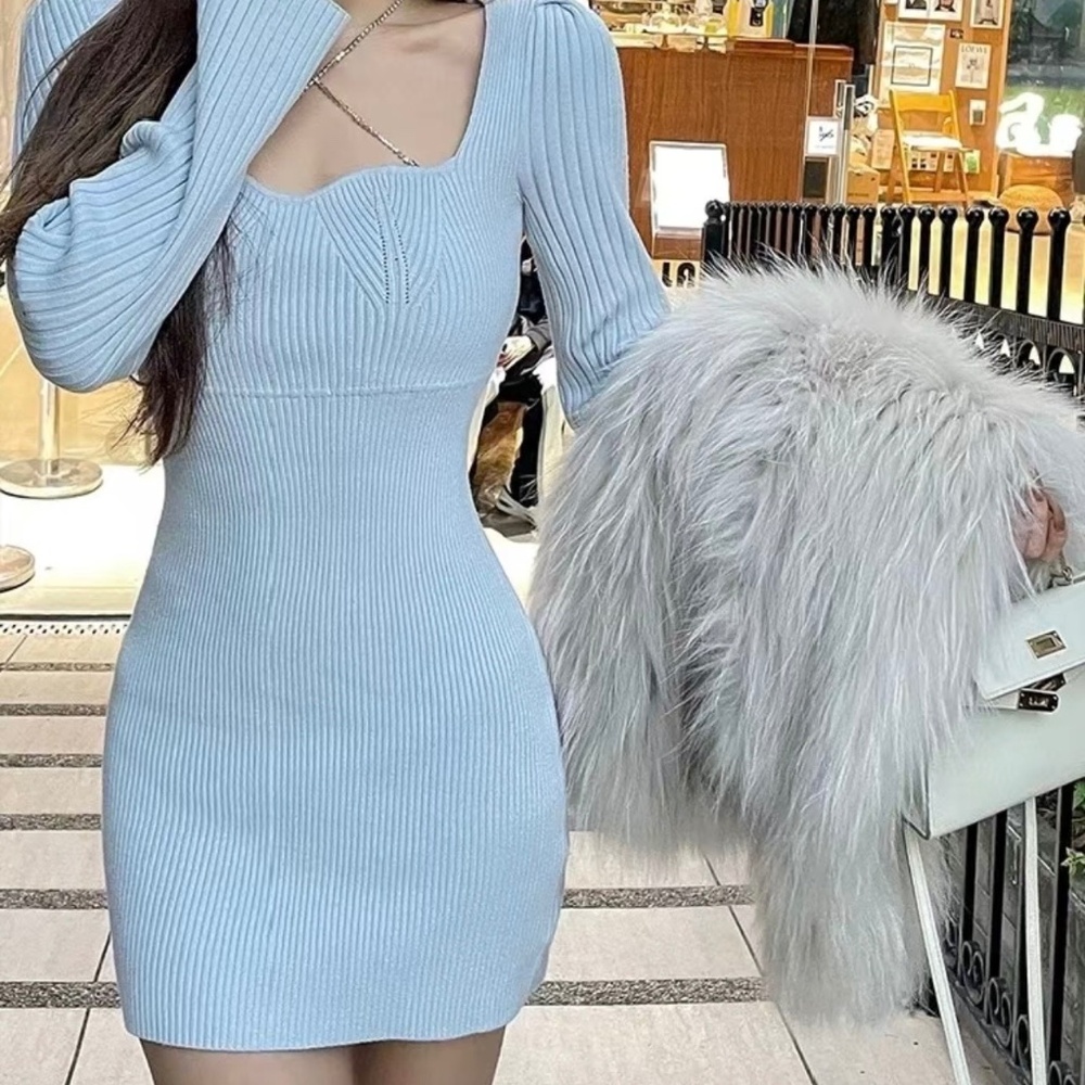 knitted mini blue skirt